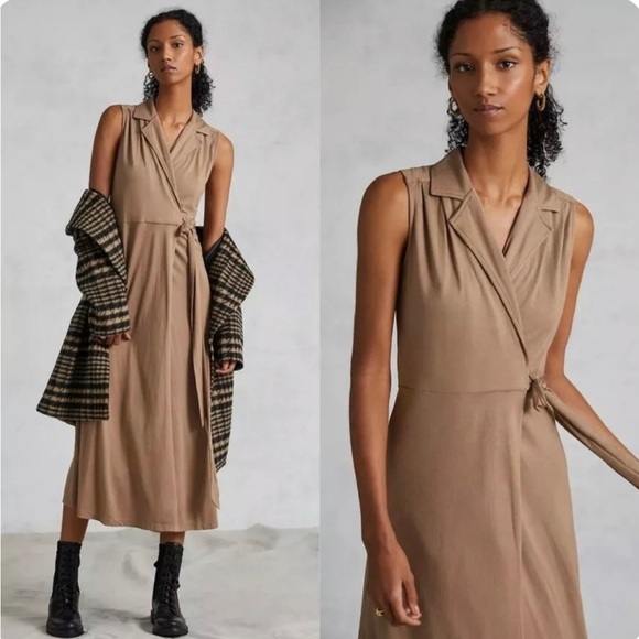 ANTHROPOLOGIE Porridge Taupe Wrap Dress NWT - Picture 1 of 10